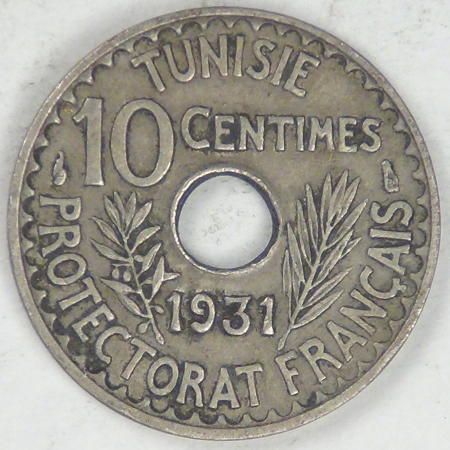 TUNISIA - French Protectorate, Ahmad II, AH1350-1931, 10 Centimes, Choice Very Fine