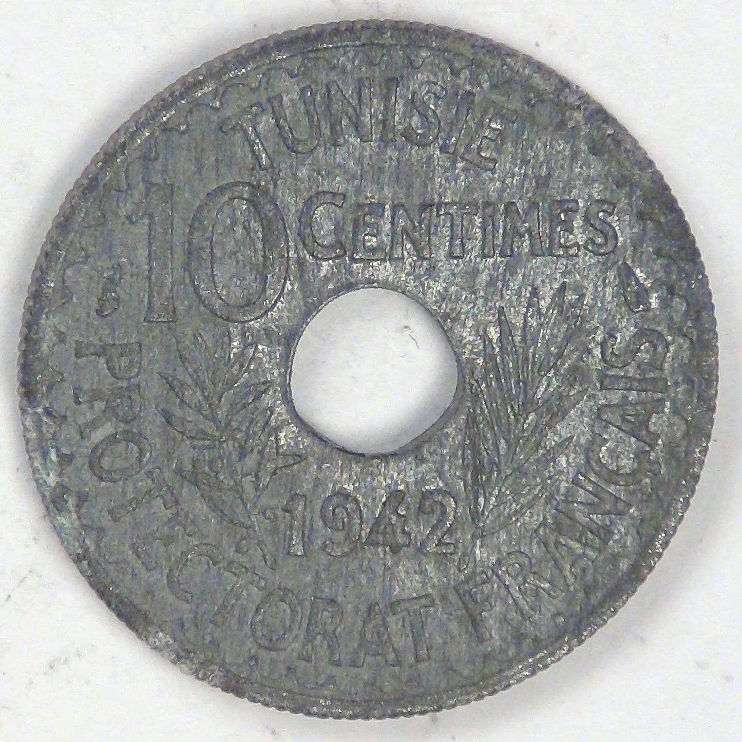 TUNISIA - French Protectorate, Ahmad II, AH1361-1942, 10 Centimes, Almost Uncirculated