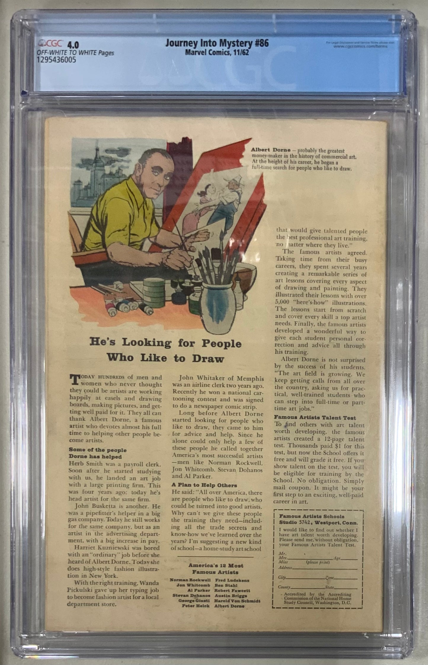 Journey Into Mystery #86 graded VG 4.0 by CGC