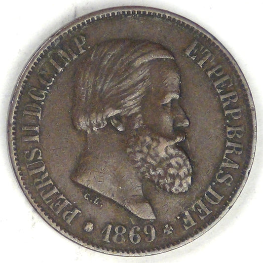 BRAZIL - Empire, Pedro II, 1869, 20 Réis, Very Fine