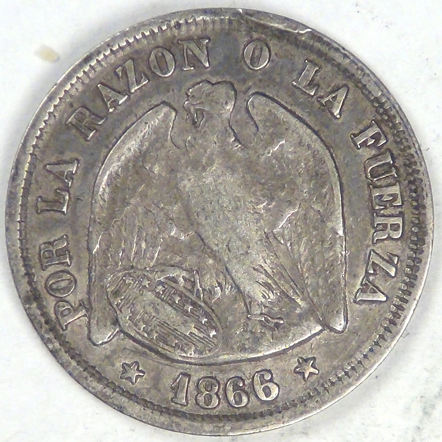 CHILE - Republic, 1866, 20 Centavos, about Very Fine