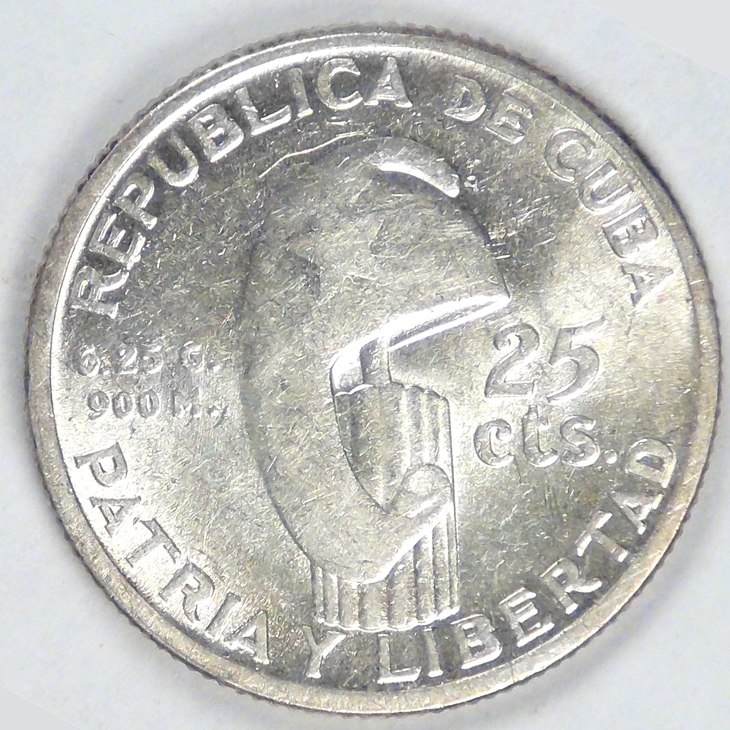 CUBA - 1st Republic, 1953, 25 Centavos, Choice AU