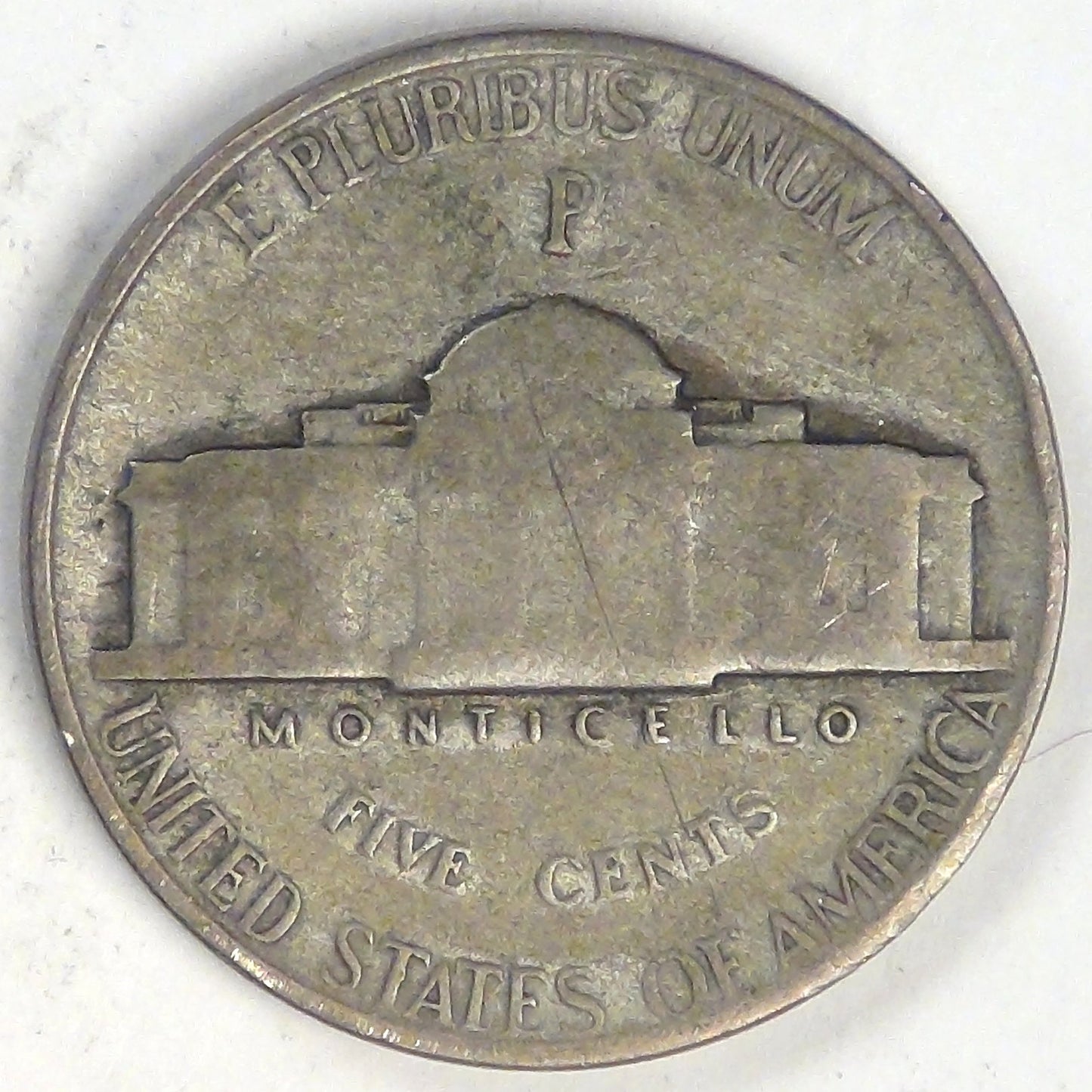 1943-P Silver Jefferson Nickel, Error: Obverse Lamination, F-12