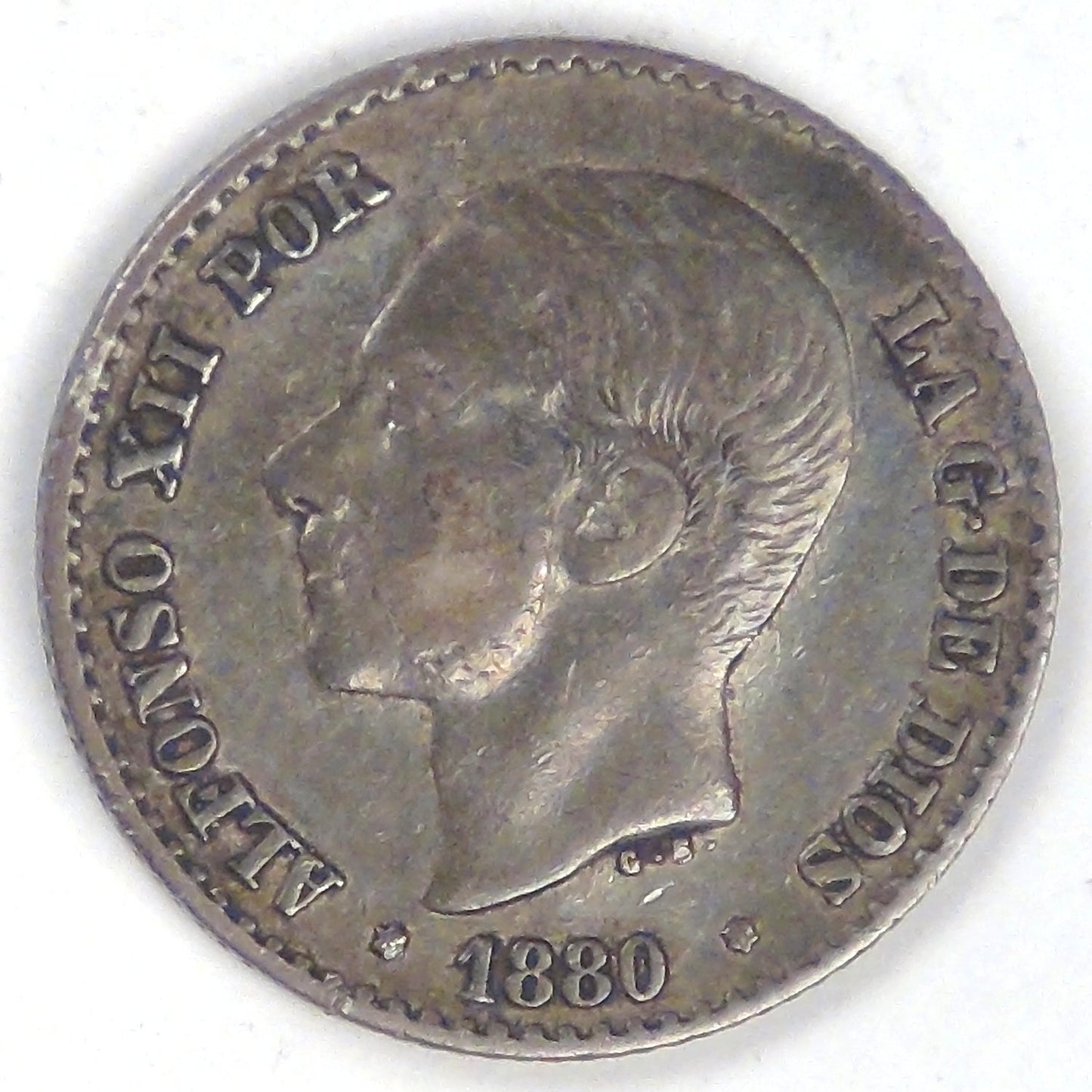 SPAIN - Kingdom, Alfonso XII, 1880 (80) MS-M, 50 Centesimos, Very Fine