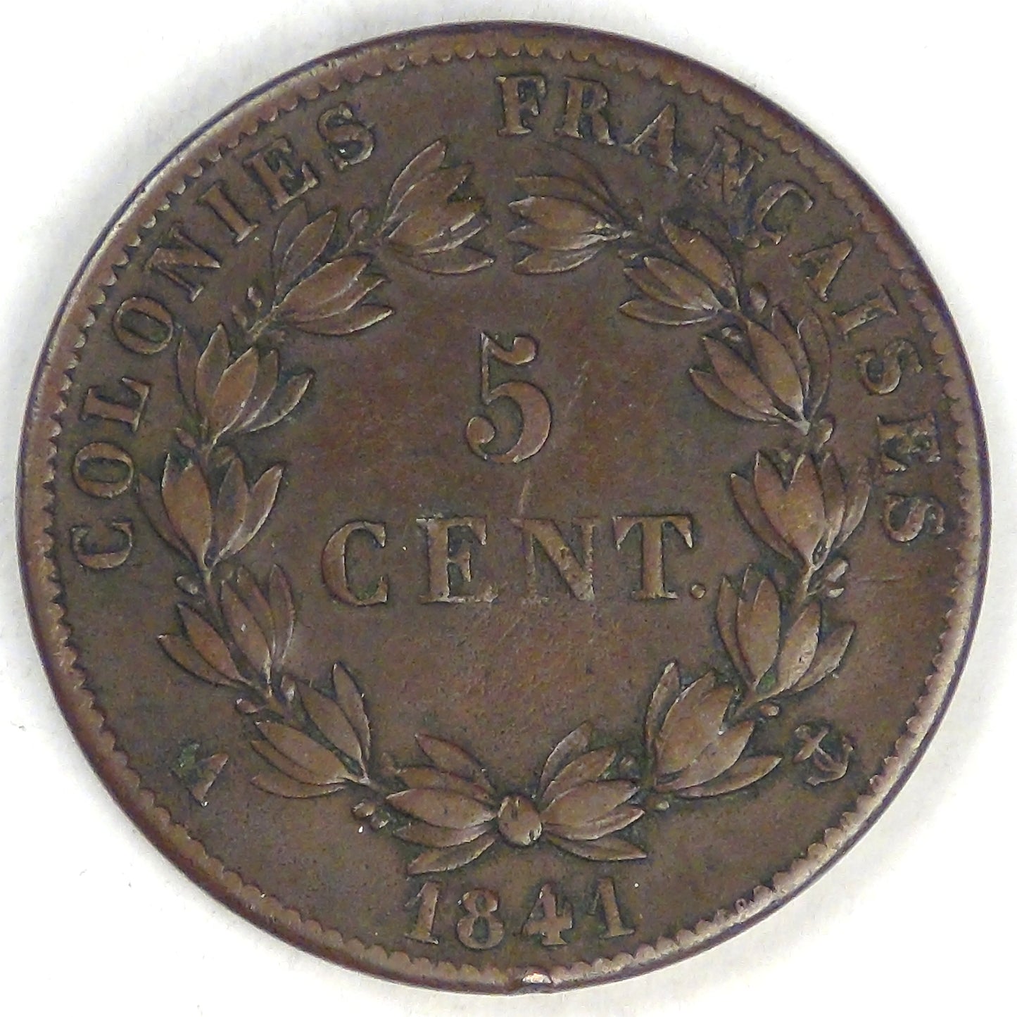 FRENCH COLONIES, Louis - Philippe I, 1841 A, 5 Centimes, Very Fine