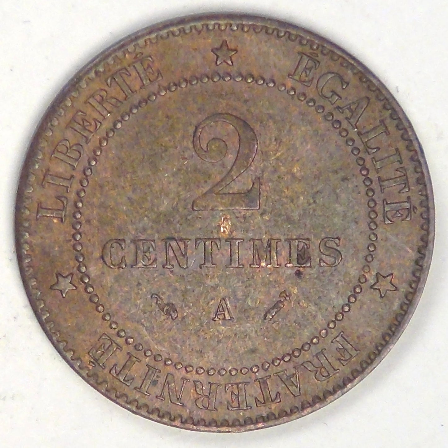 FRANCE - 3rd Republic, 1895 A, 2 Centimes, EF / AU