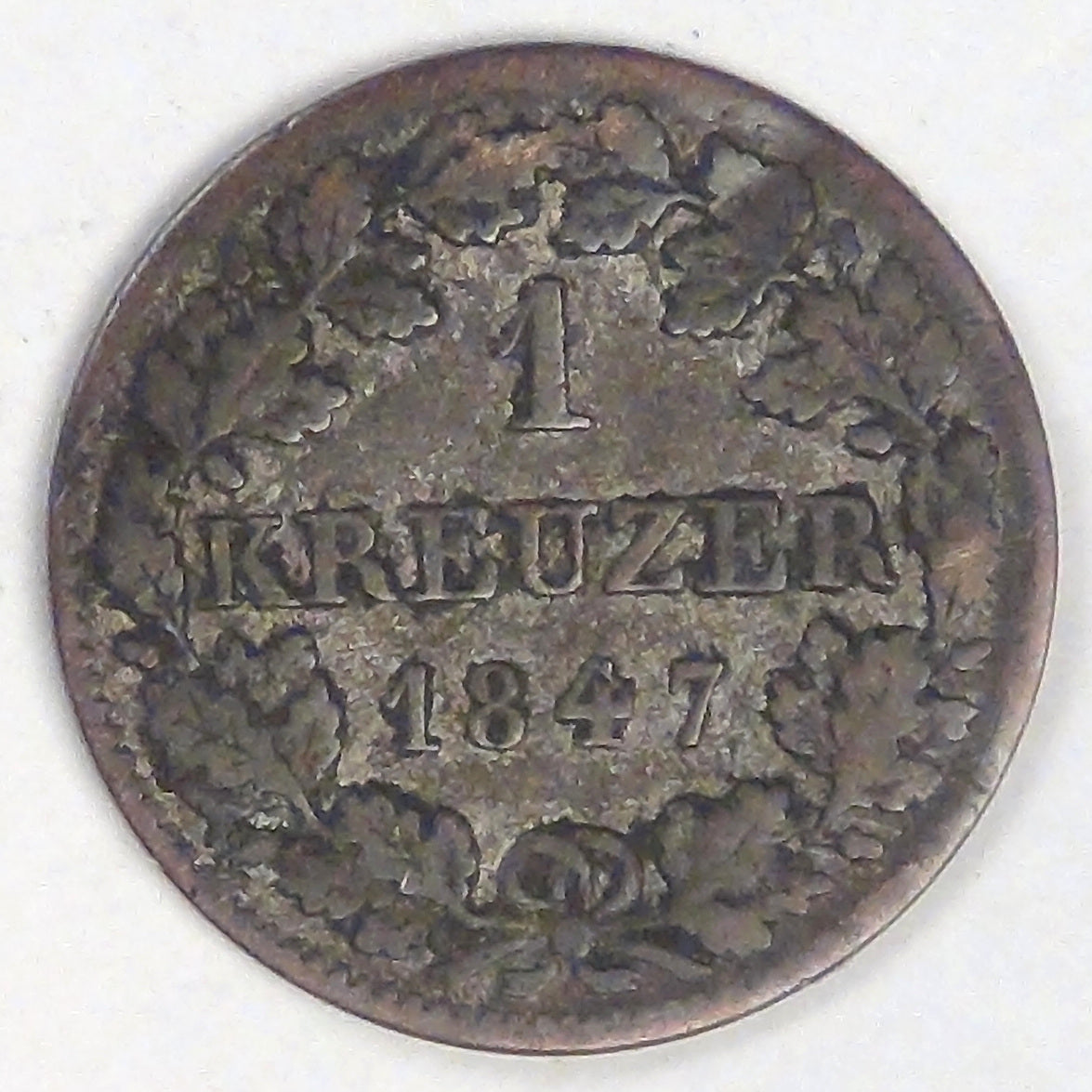 GERMANY - Bavaria, Ludwig I, 1847 Kreuzer, Very Fine