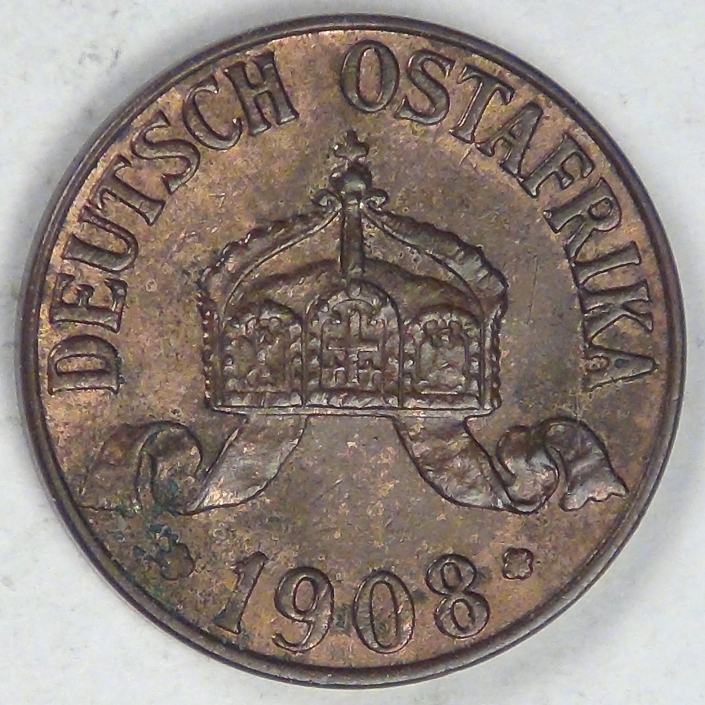 GERMAN EAST AFRICA - Colony, Wilhelm II, 1908 J Heller, Extra Fine