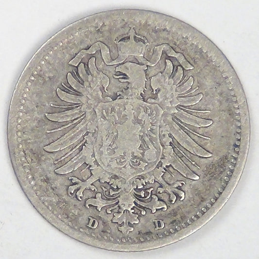 GERMANY - Empire, Wilhelm I, 1876 D, 20 Pfennig, Choice Fine
