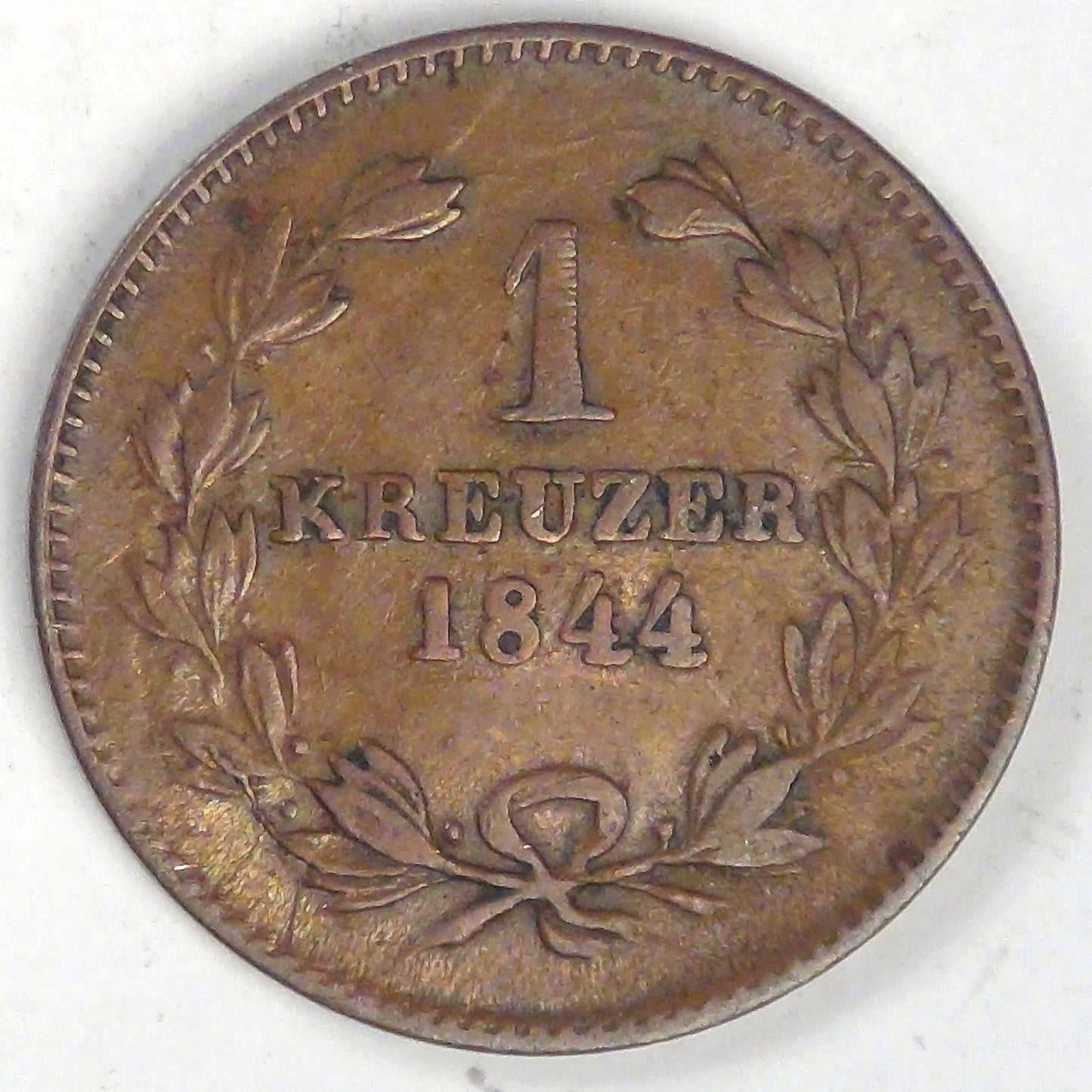 GERMANY - Baden, Leopold I, 1844 Kreuzer, Very Fine +