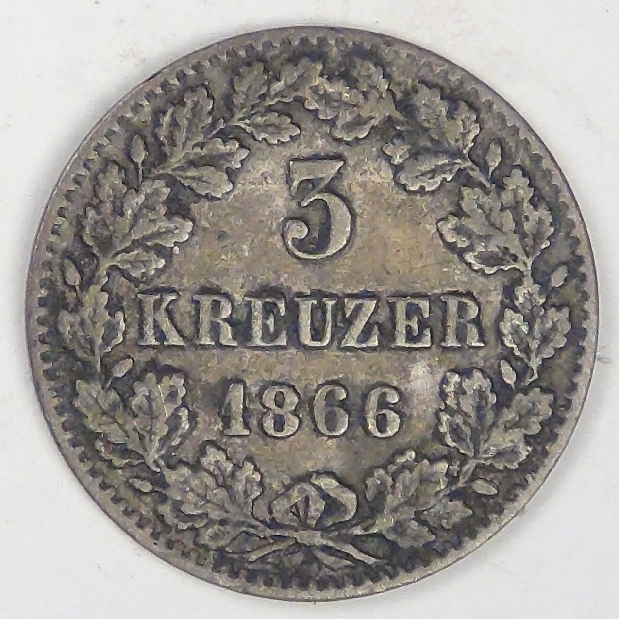 GERMANY - Baden, Friedrich I, 1866, 3 Kreuzer, about Very Fine