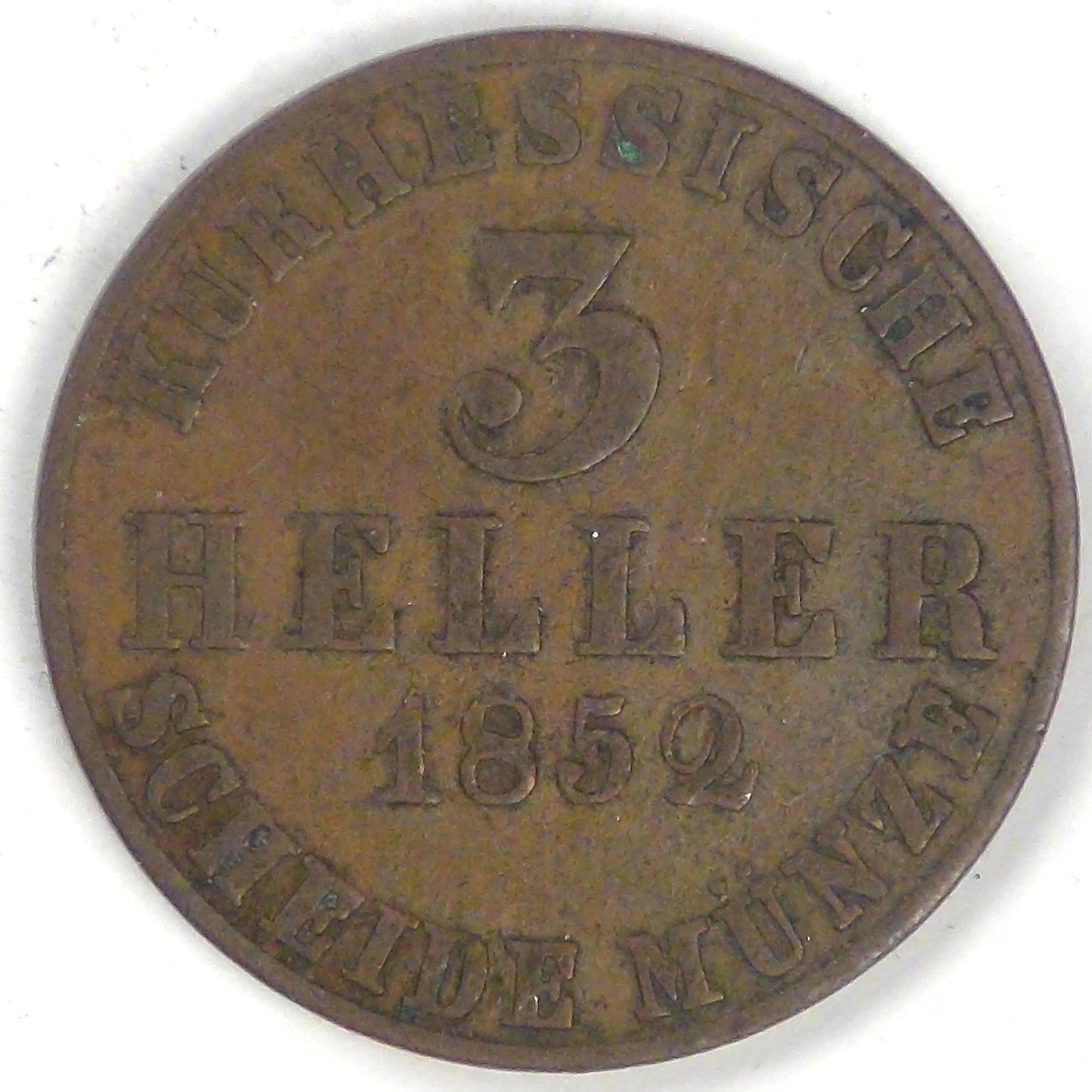 GERMANY - Hesse-Cassel, Friedrich Wilhelm I, 1852, 3 Heller, Very Fine