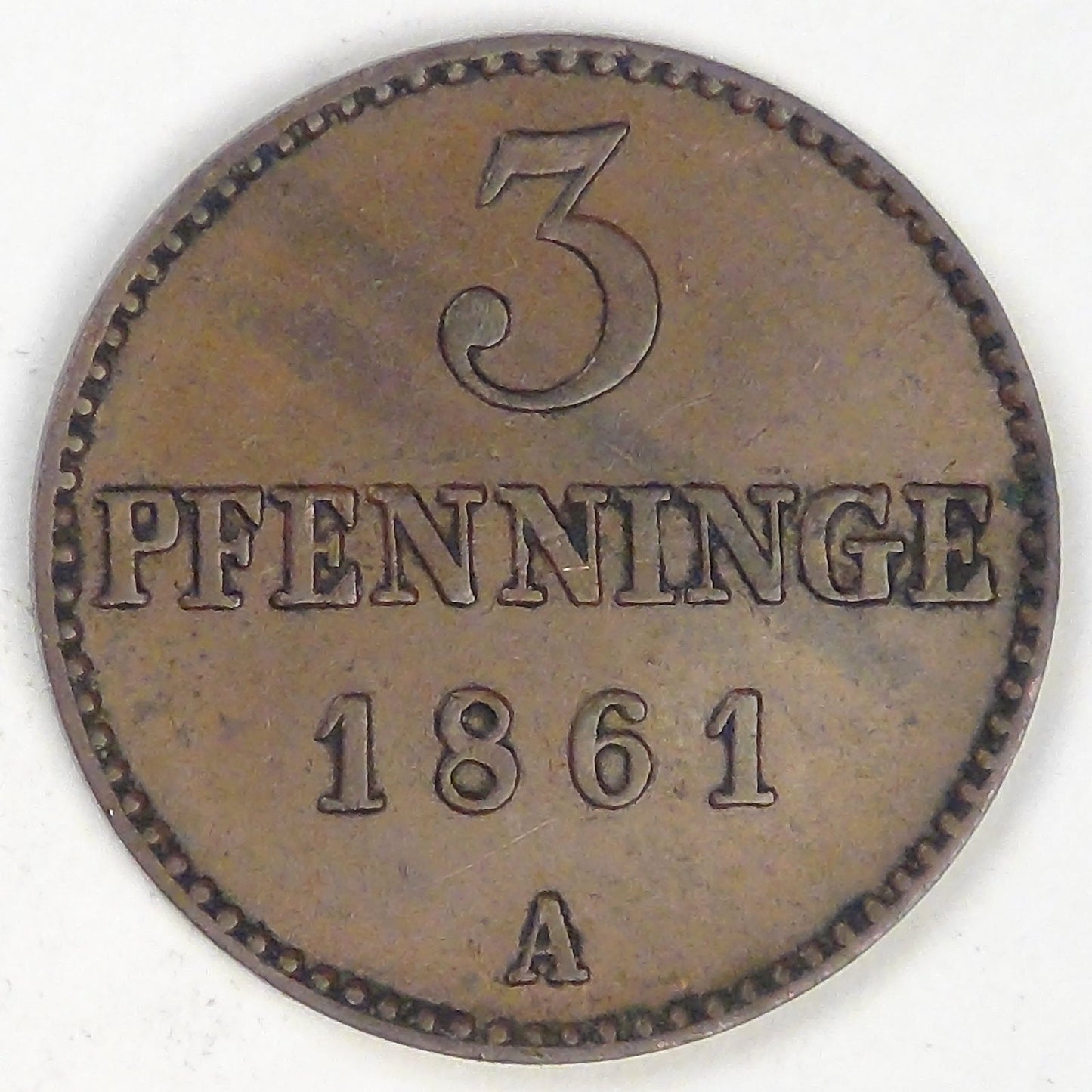 GERMANY - Mecklenburg-Schwerin, Friedrich Franz II, 1861 A, 3 Pfennig, Extra Fine