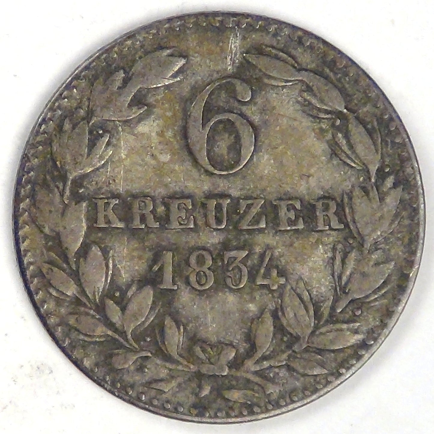 GERMANY - Duchy of Nassau, Wilhelm, 1834, 6 Kreuzer, Fine