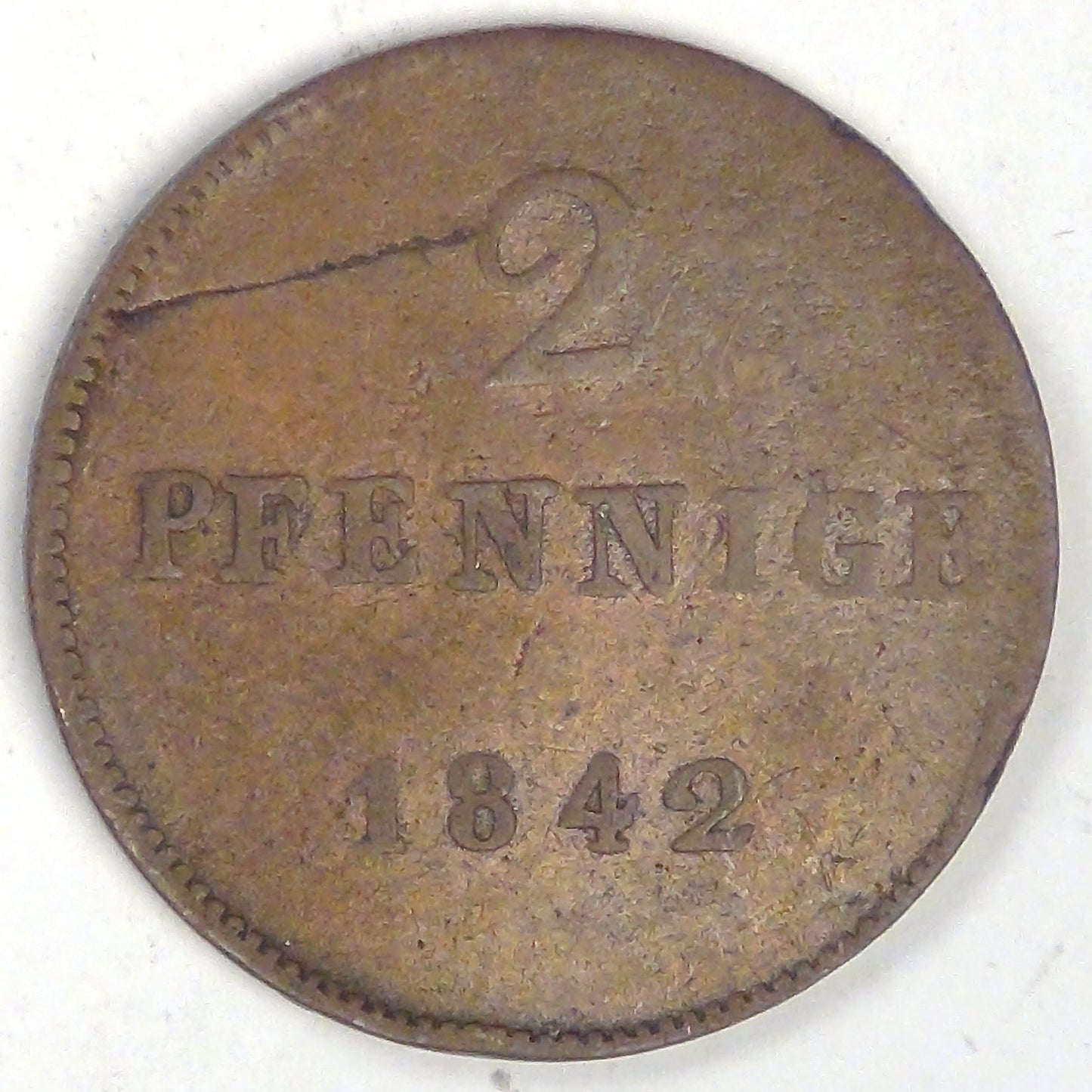 GERMANY - Duchy of Saxe-Meiningen, Bernhard II, 1842, 2 Pfennige, Fine+