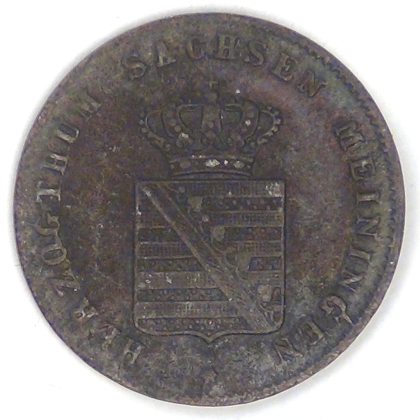 GERMANY - Duchy of Saxe-Meiningen, Bernhard II, 1854, ¼ Kreuzer, Very Fine