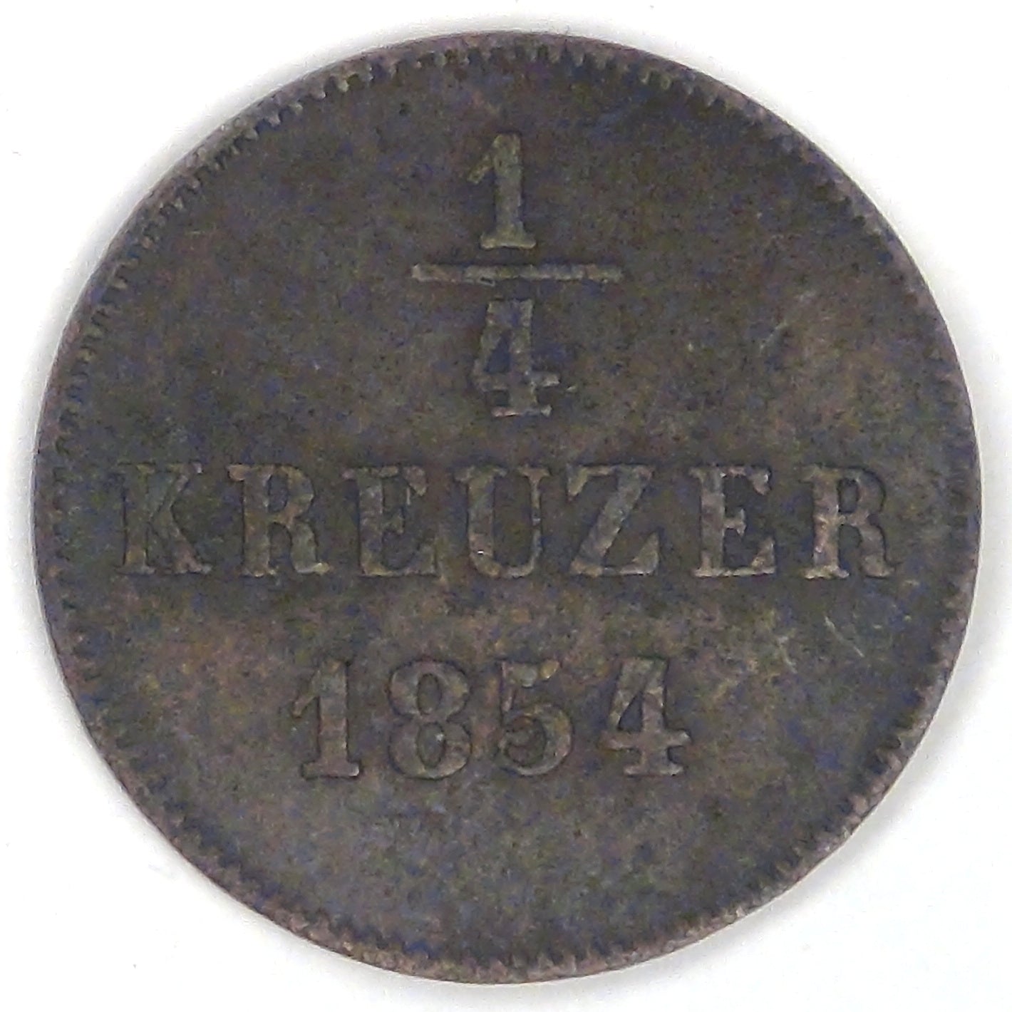 GERMANY - Duchy of Saxe-Meiningen, Bernhard II, 1854, ¼ Kreuzer, Very Fine