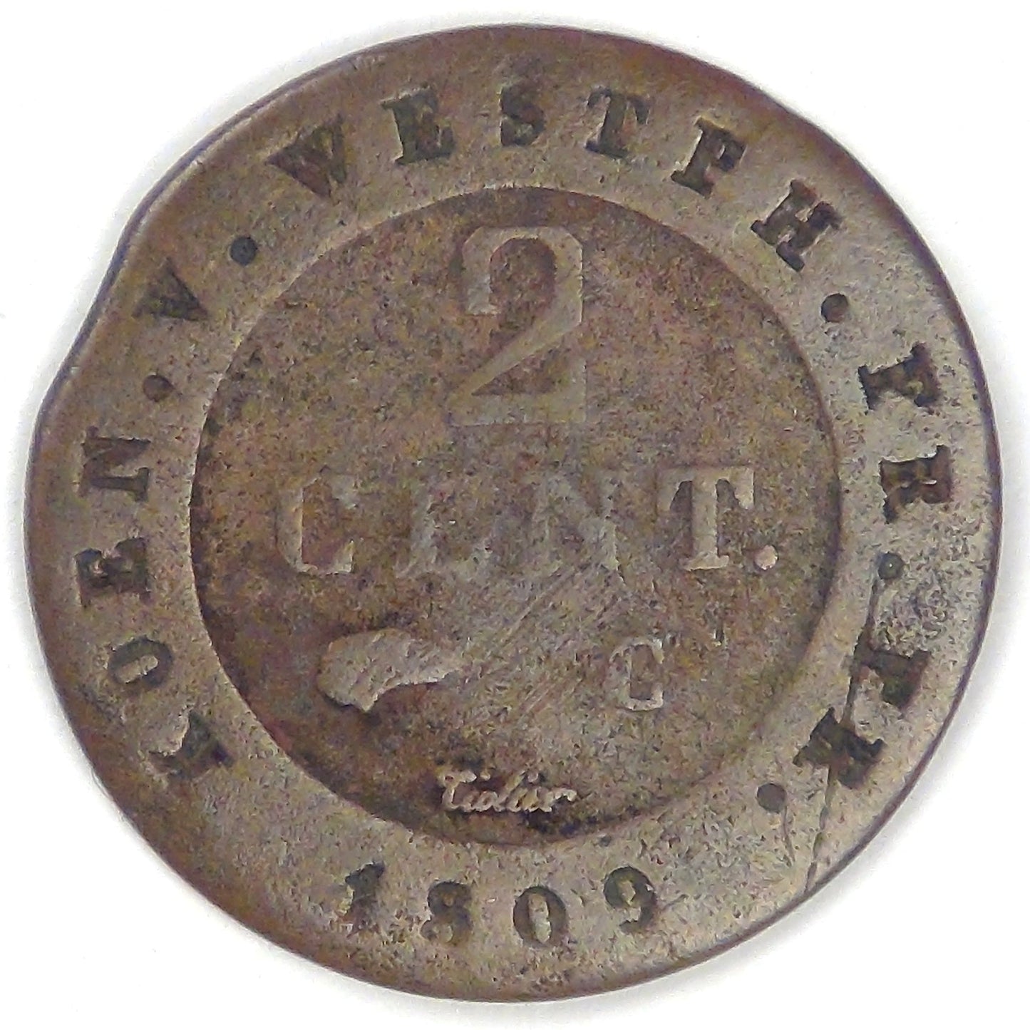 GERMANY - Kingdom of Wesphalia, Jérôme Bonaparte, 1809 C, 2 Centimes, Fine+