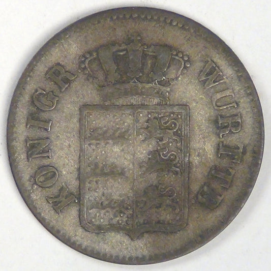 GERMANY - Kingdom of Württemberg, Wilhelm I, 1847, 6 Kreuzer, Choice Fine