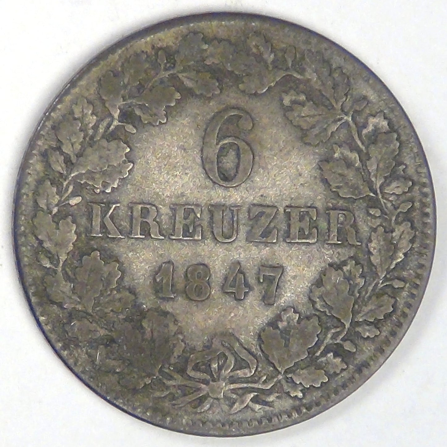 GERMANY - Kingdom of Württemberg, Wilhelm I, 1847, 6 Kreuzer, Choice Fine