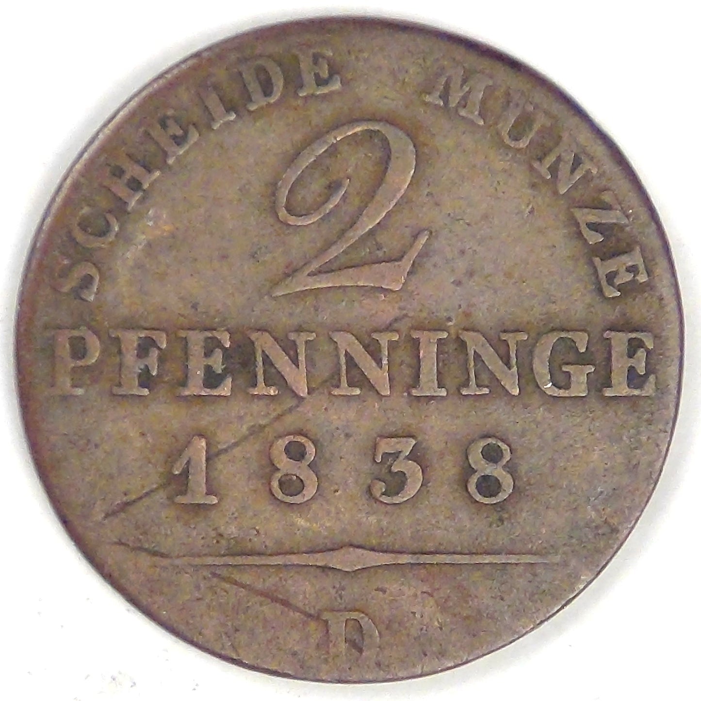 GERMANY - Prussia, Friedrich Wilhelm III, 1838 D, 2 Pfennige, Fine