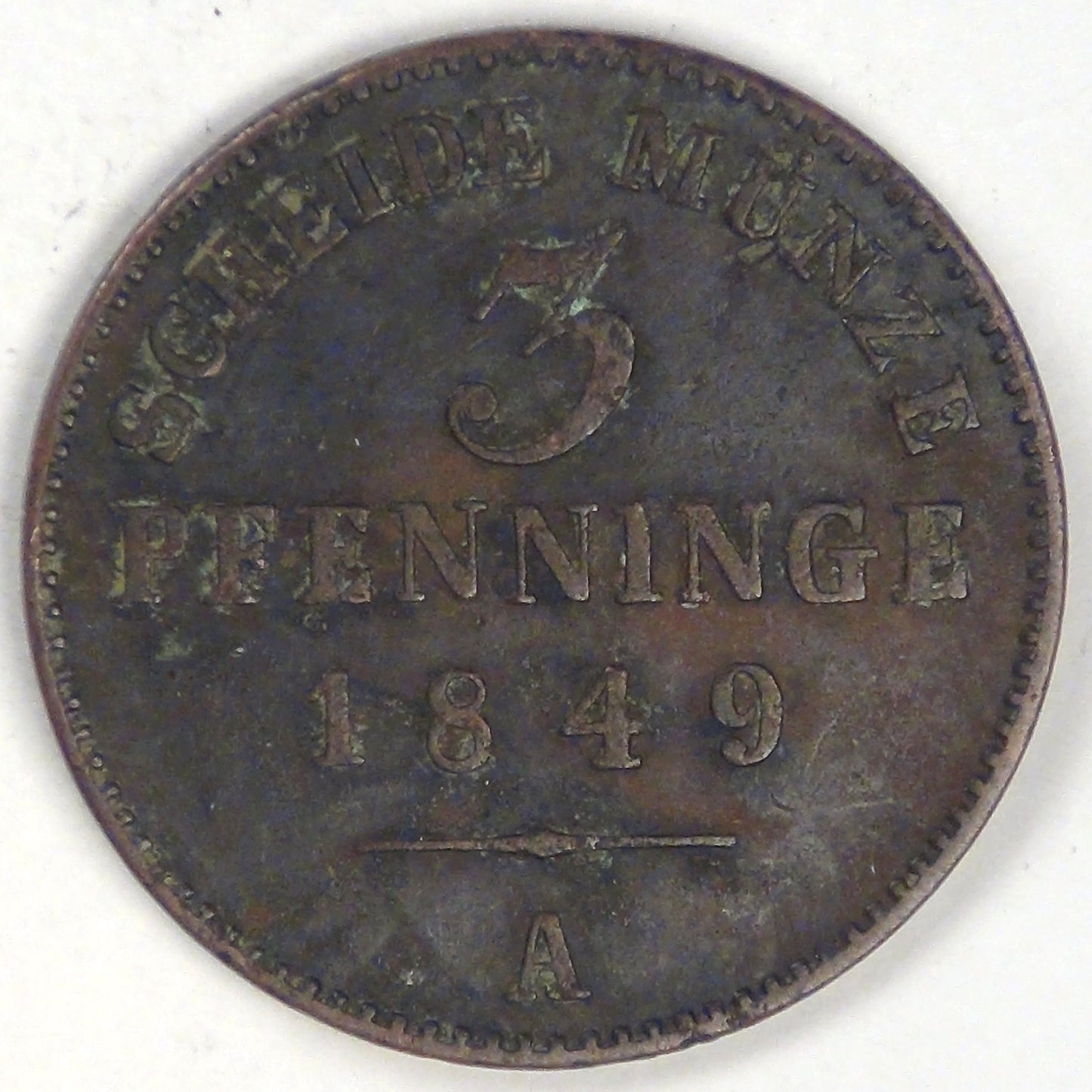 GERMANY - Prussia, Friedrich Wilhelm IV, 1849 A, 3 Pfennige, Very Fine