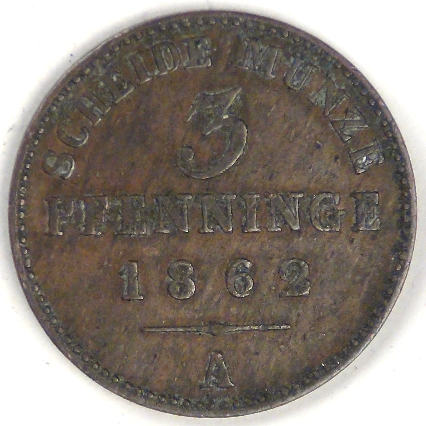 GERMANY - Prussia, Wilhelm I, 1862 A, 3 Pfennige, Choice Very Fine