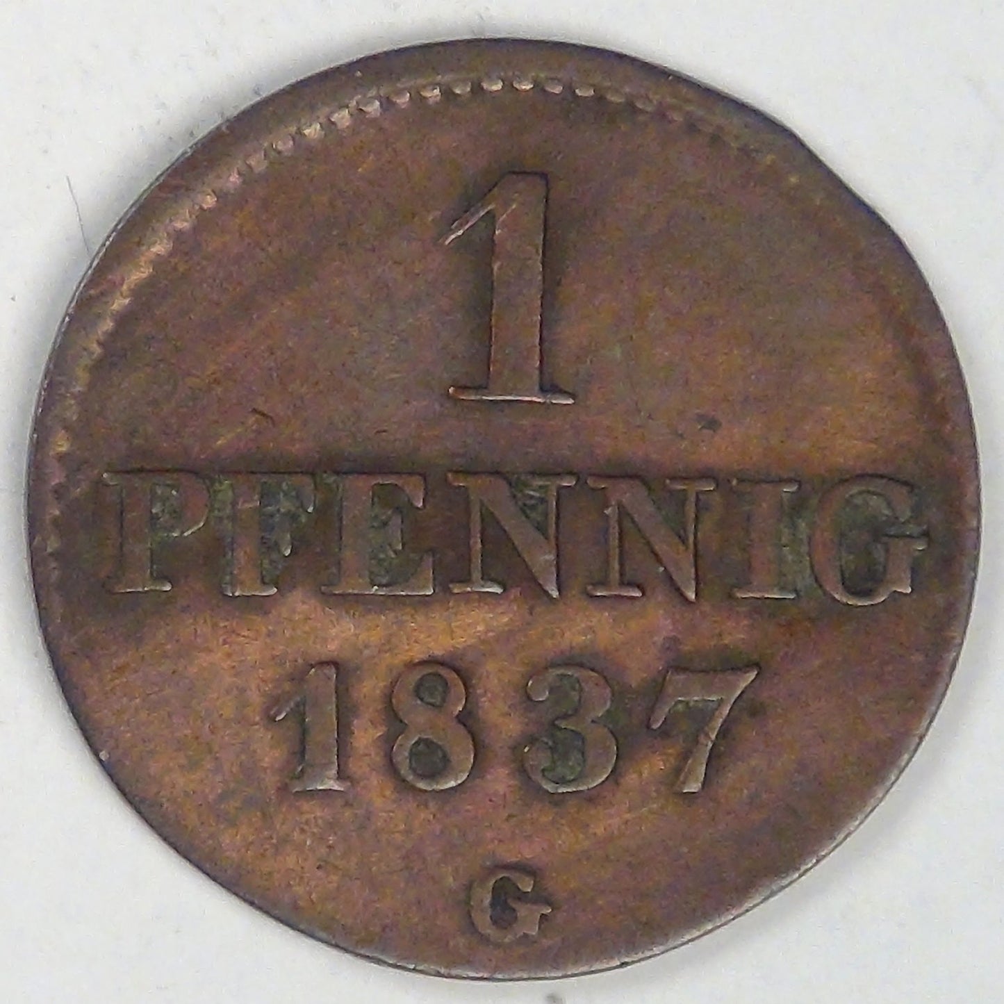 GERMANY - Kingdom of Saxony, Friedrich August II, 1837 G, Pfennig, Very Fine