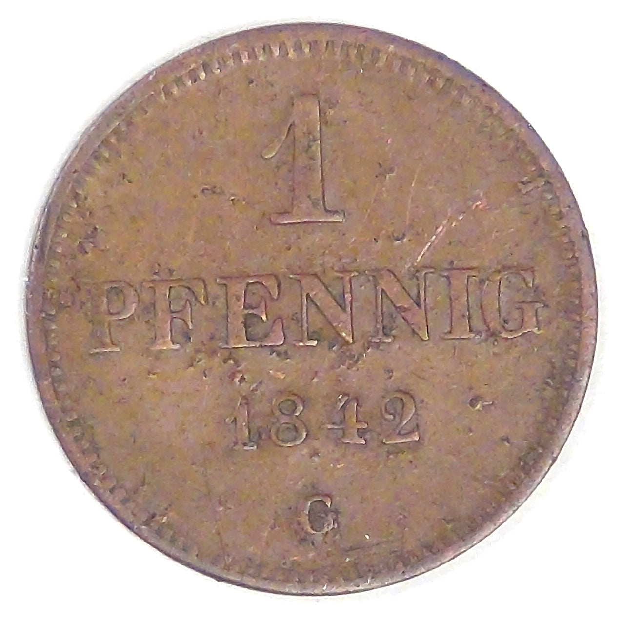 GERMANY - Kingdom of Saxony, Friedrich August II, 1842 G, Pfennig, Very Fine