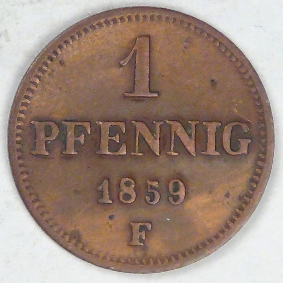 GERMANY - Kingdom of Saxony, Johann I, 1859 F, Pfennig, VF details