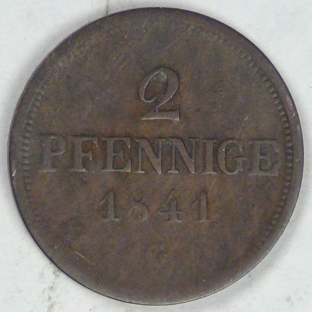 GERMANY - Kingdom of Saxony, Friedrich August II, 1841 G, 2 Pfennige, Fine