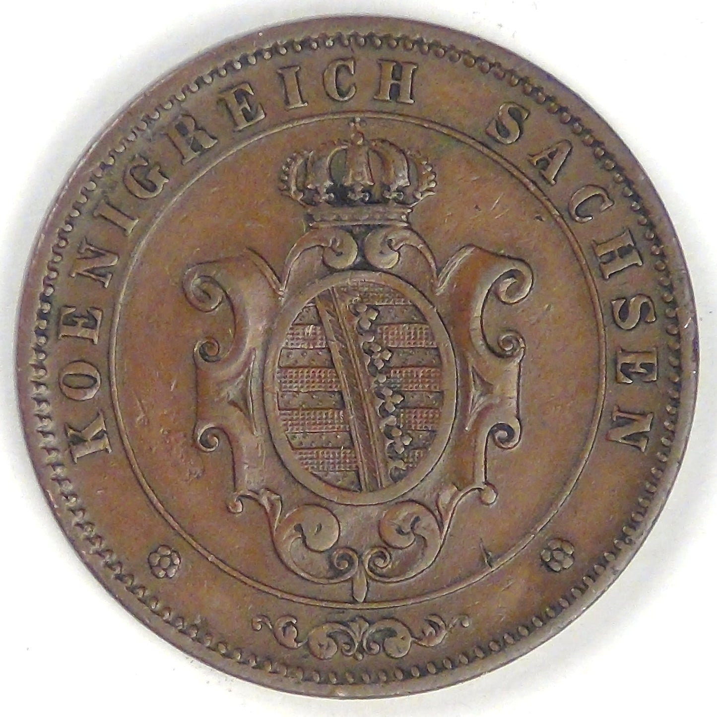 GERMANY - Kingdom of Saxony, Johann I, 1863 B, 5 Pfennige, Choice Very Fine