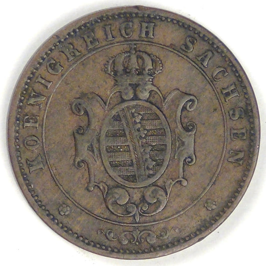GERMANY - Kingdom of Saxony, Johann I, 1866 B, 5 Pfennige, Very Fine