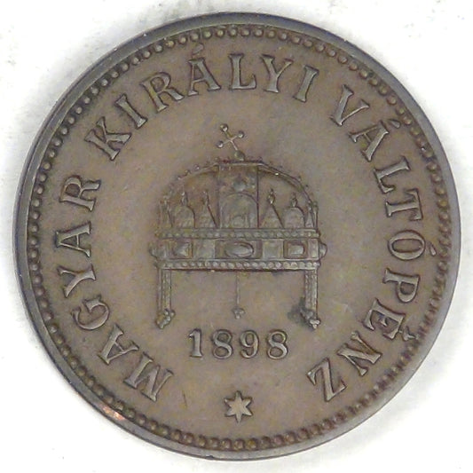 HUNGARY - Kingdom, Franz Joseph I, 1898 KB, 2 Fillér, Extra Fine