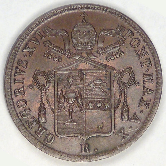 PAPAL STATES, Gregory XVI, 1840 X R, Baiocco, Choice AU