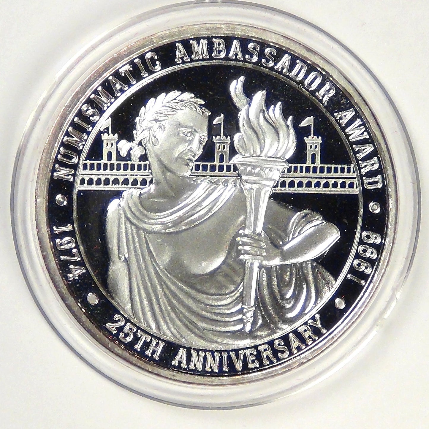1999 Numismatic Ambassador Award 25th Anniversary Medal, Gem Proof Deep Cameo