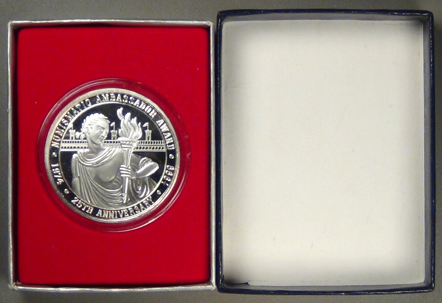 1999 Numismatic Ambassador Award 25th Anniversary Medal, Gem Proof Deep Cameo