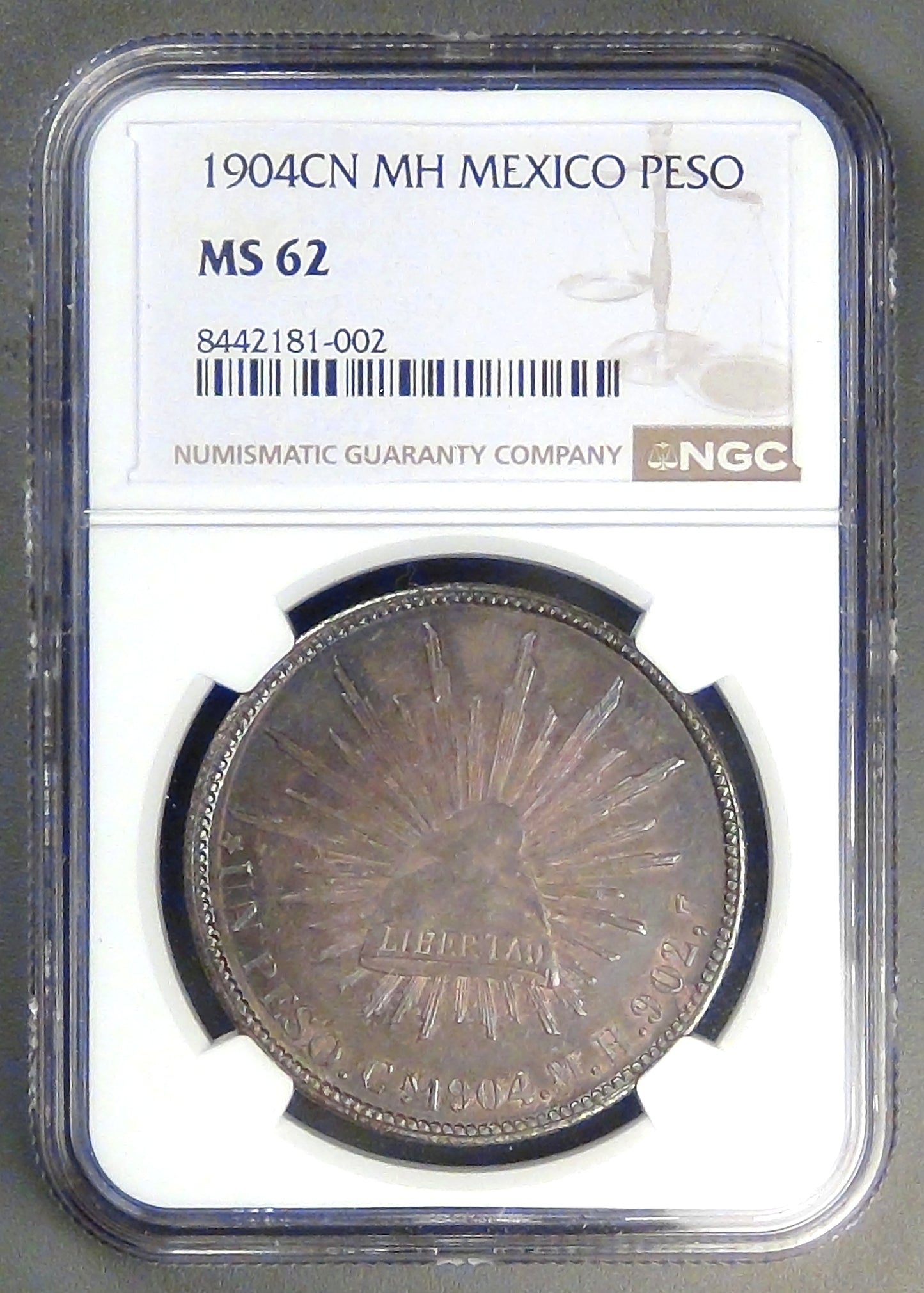 MEXICO - 2nd Republic, 1904 Cn MH, Peso, MS-62 NGC color