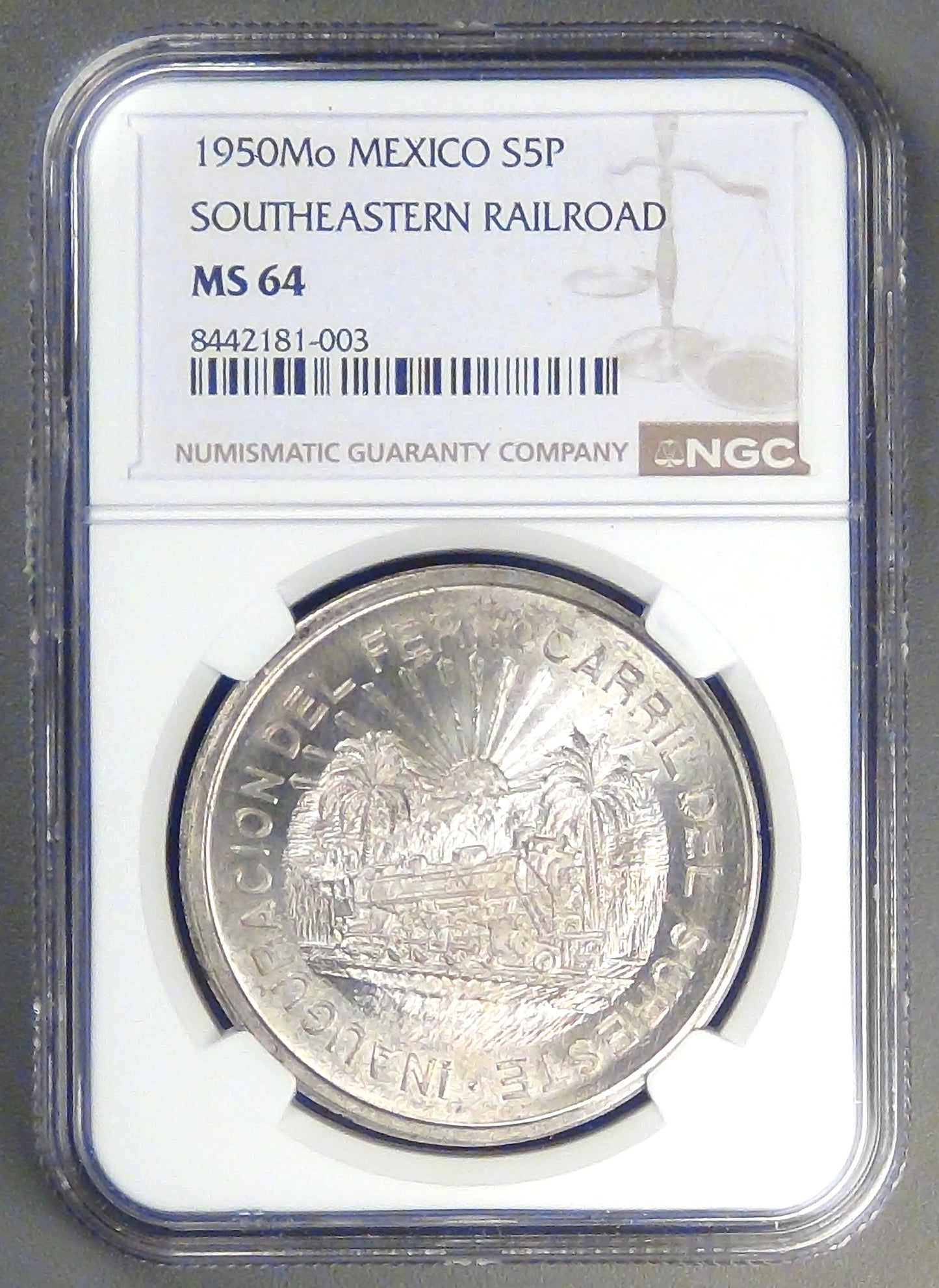 MEXICO - United Mexican States, 1950 Mo, 5 Pesos, MS-64 NGC