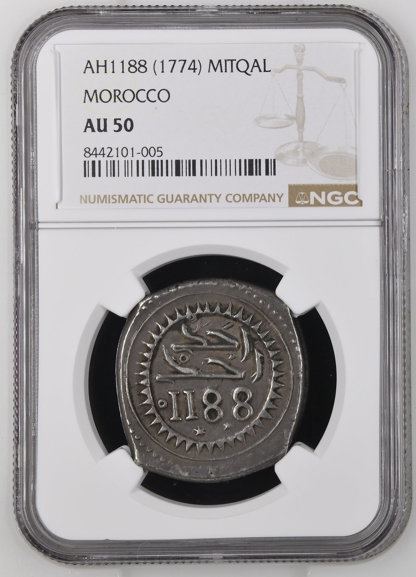 MOROCCO - Kingdom, Sidi Mohammed III, AH1188 (1774) Mitqal, AU-50 NGC