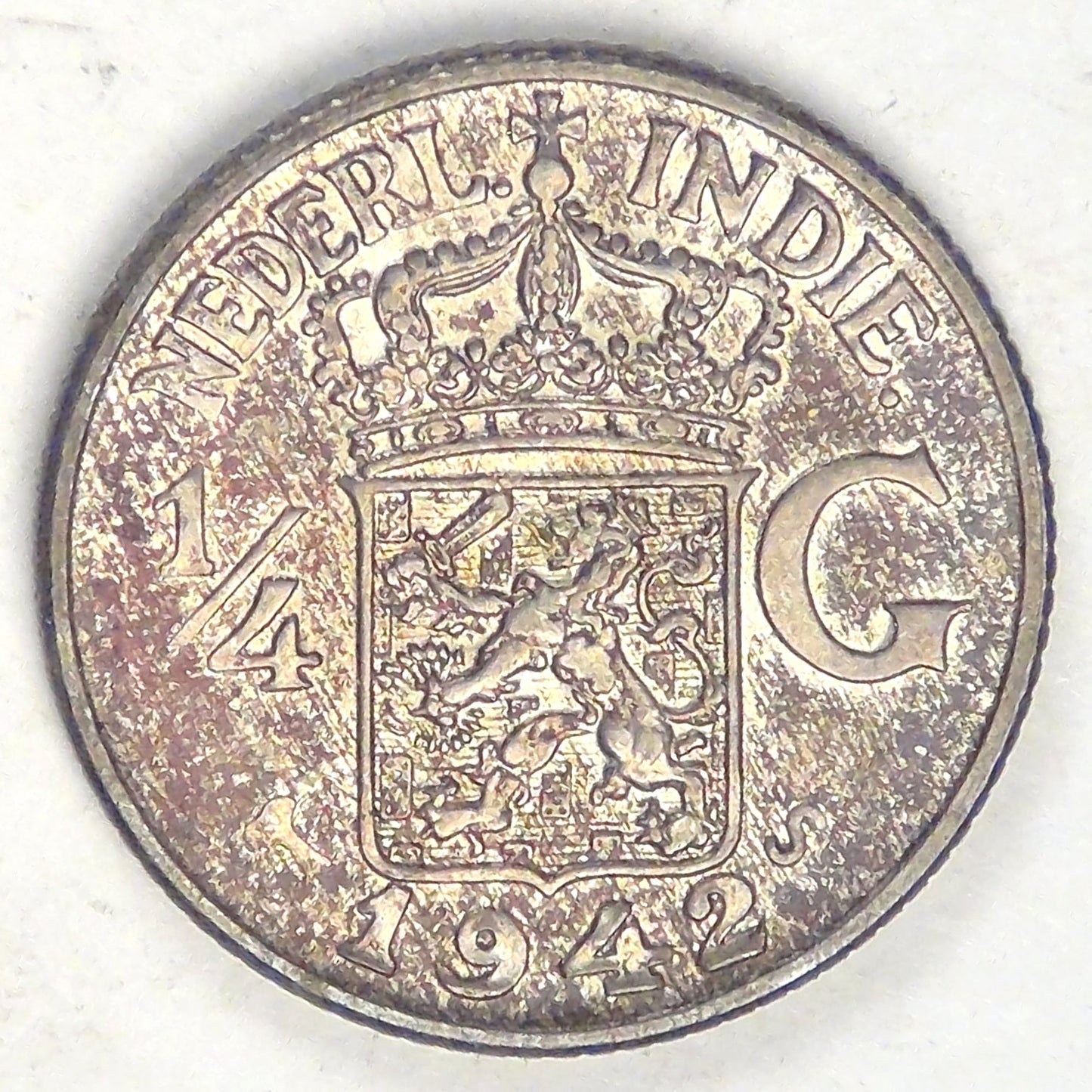 NETHERLANDS EAST INDIES - Kingdom of Netherlands, Wilhelmina, 1942 S, ¼ Gulden, Choice BU