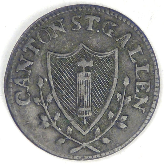 SWISS CANTON of Saint Gallen, 1808 K, ½ Bazen (½ Batzen), Very Fine