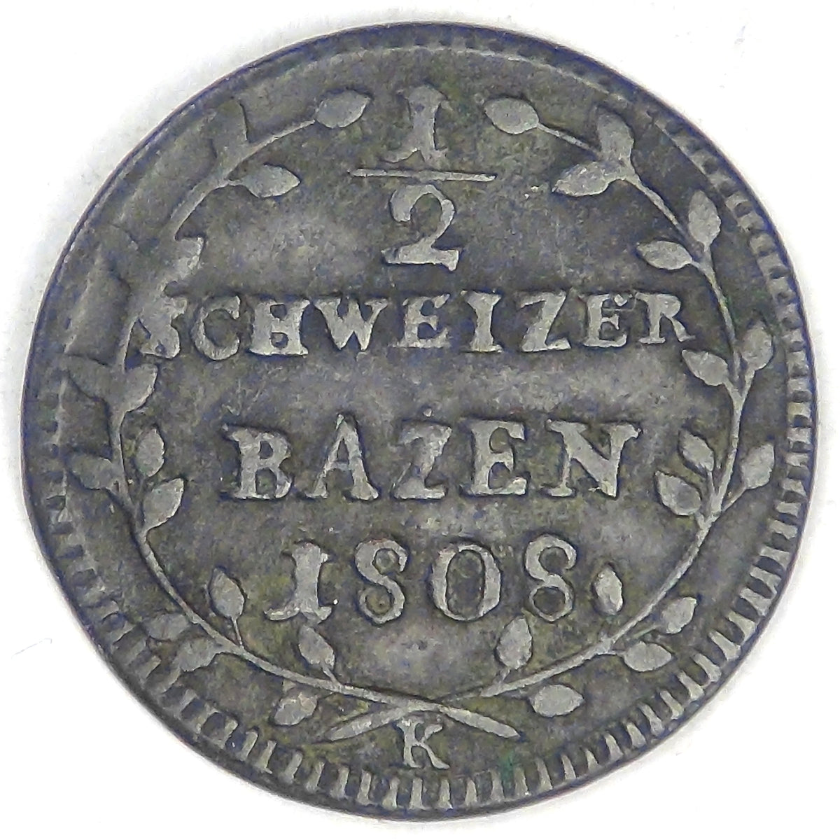 SWISS CANTON of Saint Gallen, 1808 K, ½ Bazen (½ Batzen), Very Fine