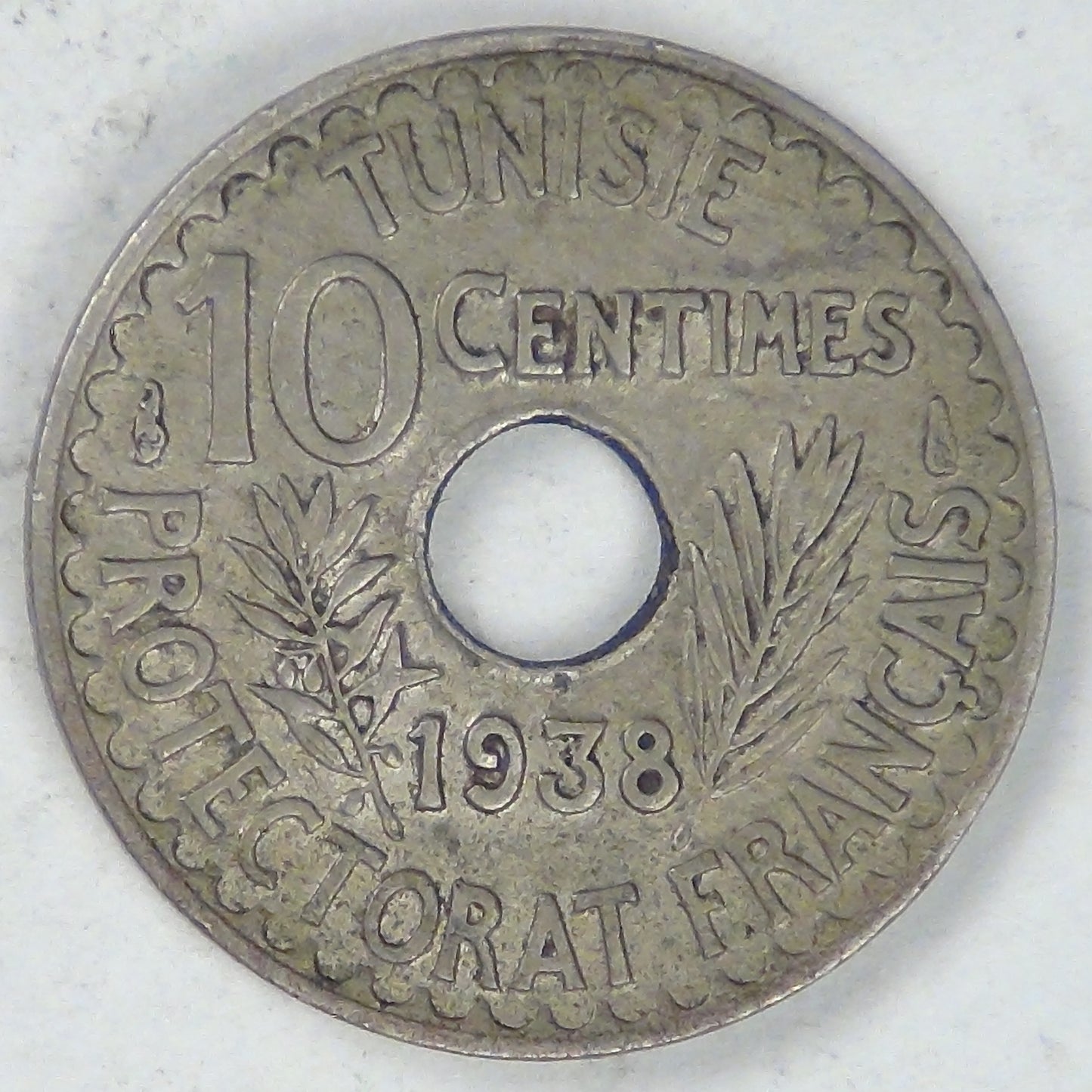 TUNISIA - French Protectorate, Ahmad II, AH1357-1938, 10 Centimes, Choice Extra Fine