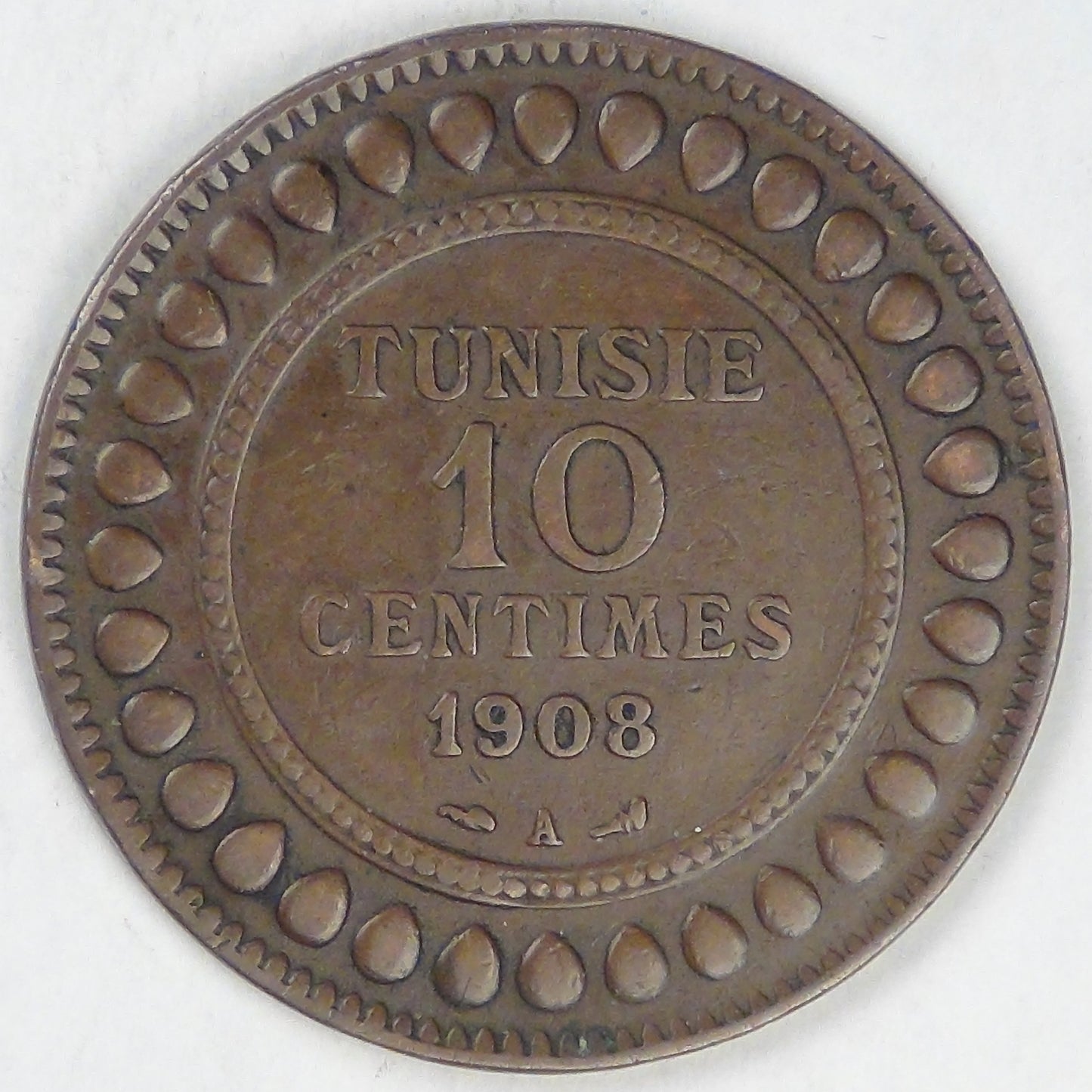 TUNISIA - French Protectorate, Muhammad V, AH1326-1908 A, 10 Centimes, Very Fine